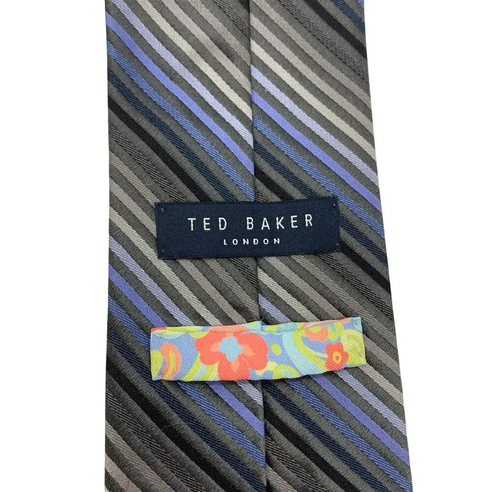Ted Baker Striped 100% Silk Tie One Size Blue Dressy Elegant Formal Old Money
